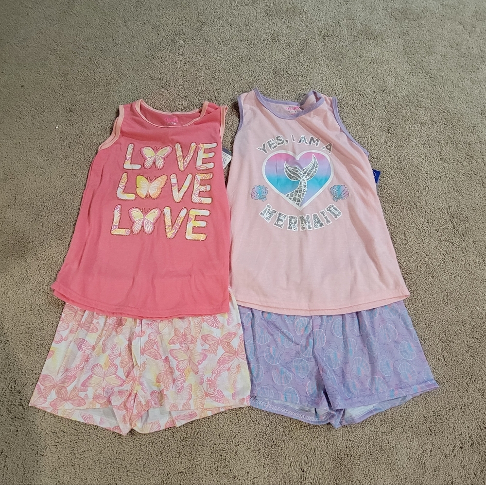 dELiA's Girls Pink Butterfly & Mermaid Pajama Shorts Set - 2 Pack NWT